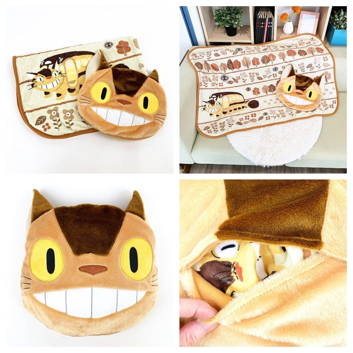 Official Ghibli Catbus Warm Blanket/Cushion/Home Decor • My Neighbor Totoro Throw/Pillow/Replica/Interior Decoration - Kamaji Market