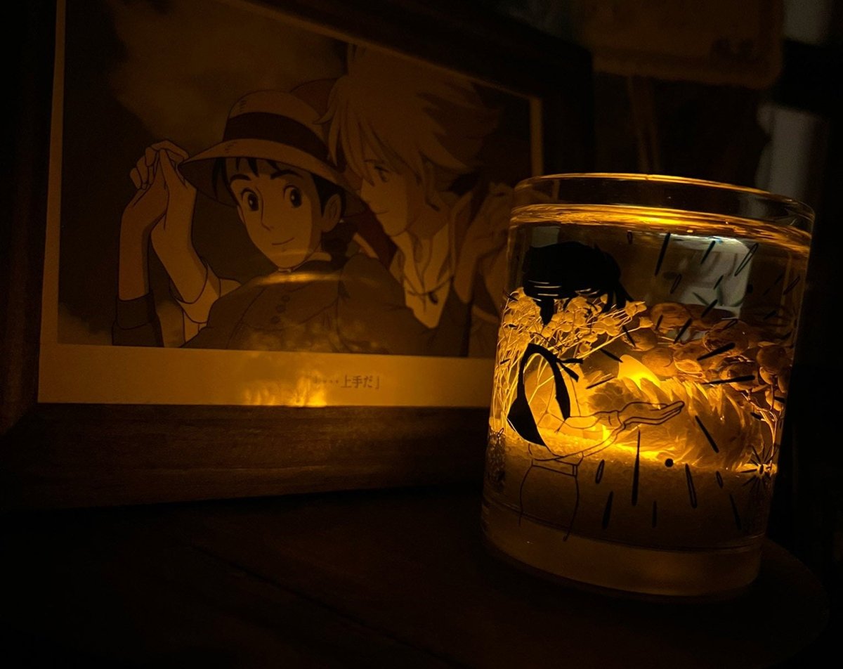 Official Ghibli Howl LED Aroma Wax Melt • Howls Moving Castle Gel Candle with Berry Scent, Fragrance, Dried Flowers - Kamaji Market