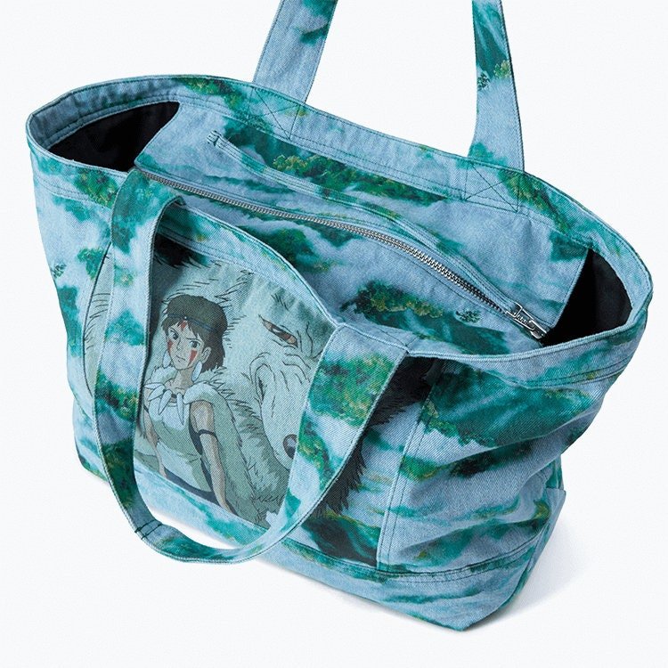 Official Ghibli Mononoke Denim Tote/Shoulder Bag • Princess Mononoke Shopper/Holdall/Large Handbag/Eco Bag • San Anime - Kamaji Market