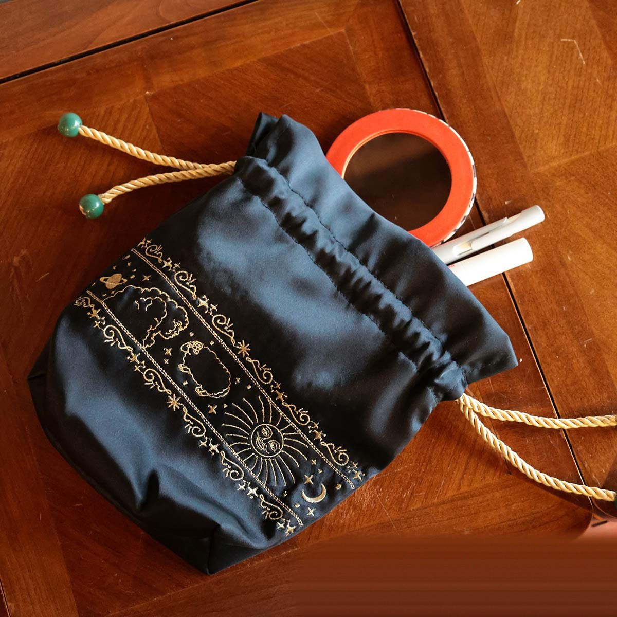 Official Ghibli Satin Purse/Sack • Whisper of the Heart Accessory Case/Cosmetic Bag/Makeup Bag/Pouch - Kamaji Market