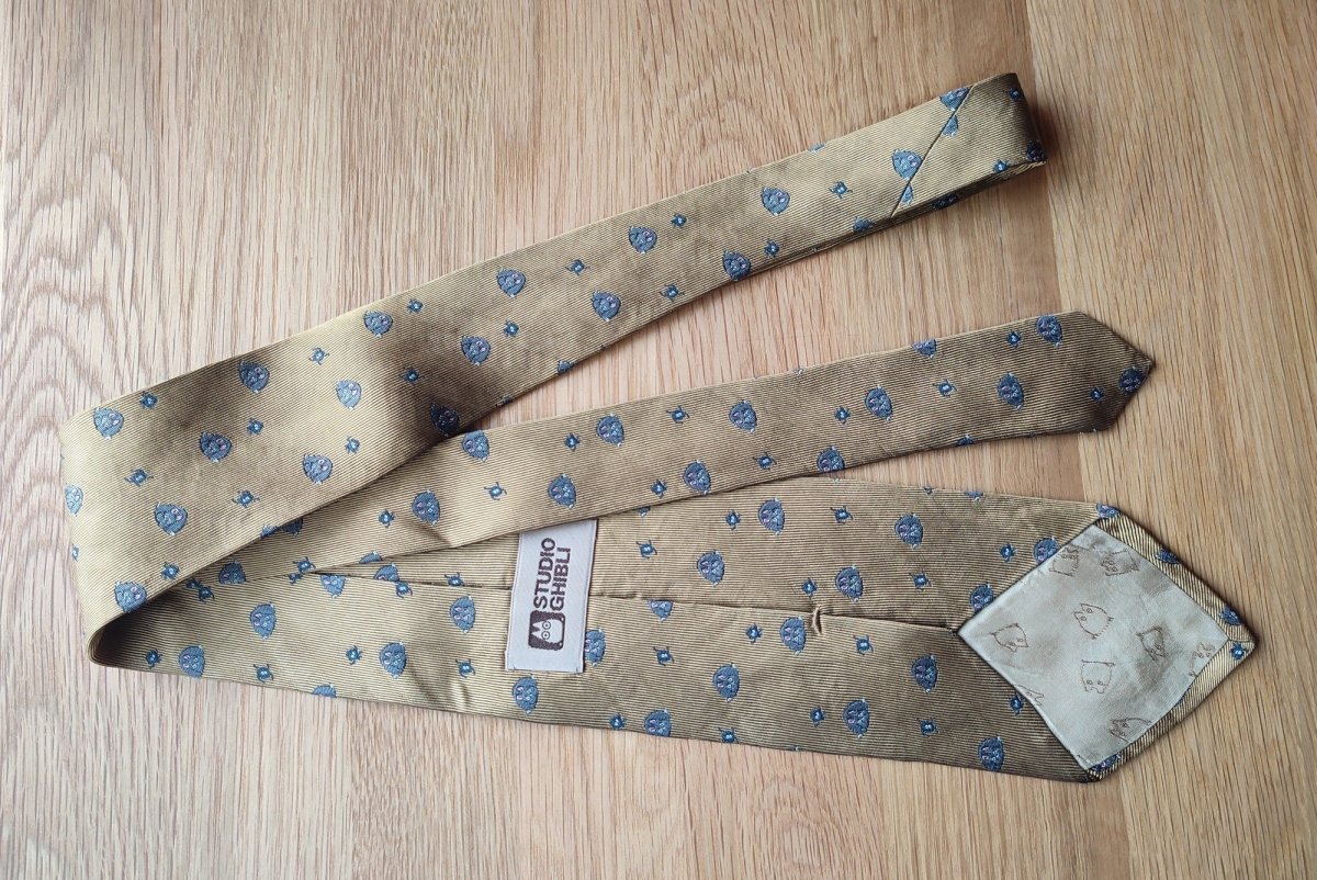 Vintage* Official Ghibli Bo Mouse Necktie • Spirited Away Neckwear/Ascot/Cravat/Accent Clothes • Gold Silk Neck Tie - Kamaji Market