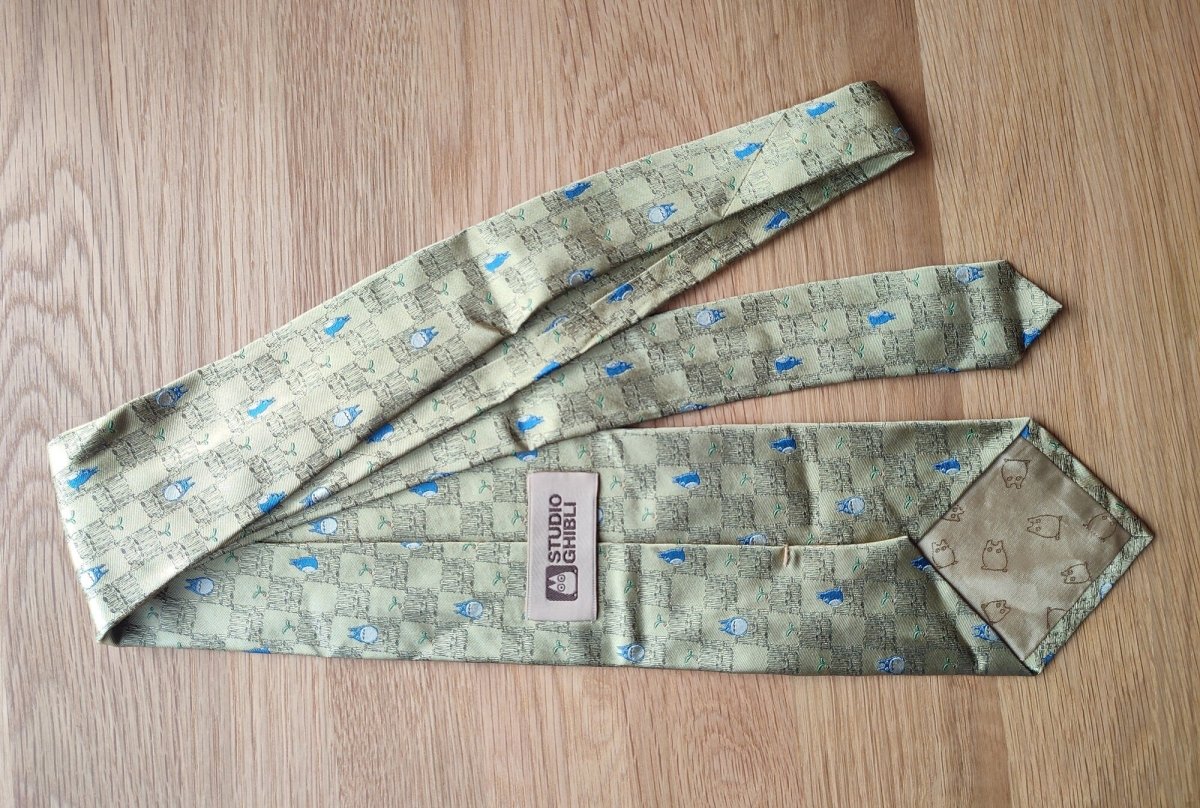 Vintage* Official Ghibli Totoro Necktie • My Neighbor Totoro Neckwear/Ascot/Cravat/Accent Clothes •Yellow Silk Neck Tie - Kamaji Market