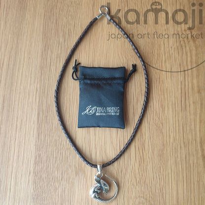 Vintage* Alien Handmade Silver Leather Necklace • Japanese Jewelry