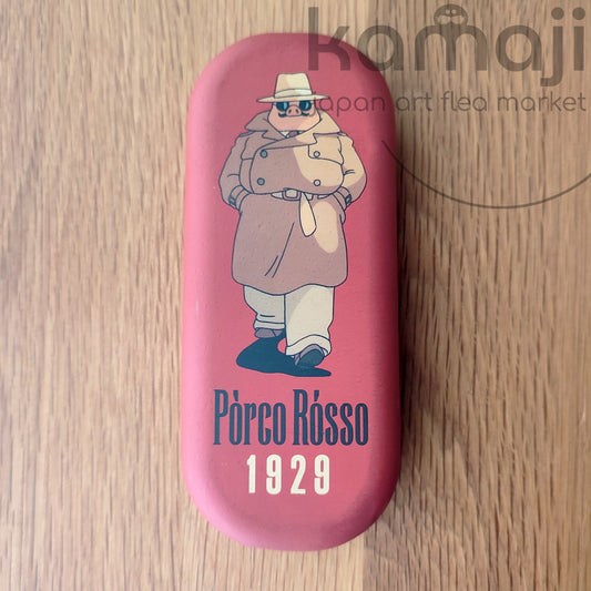 Vintage 90s* Official Ghibli Porco Rosso Glasses Case • Crimson Pig Eyeglasses Box/Spectacles Case