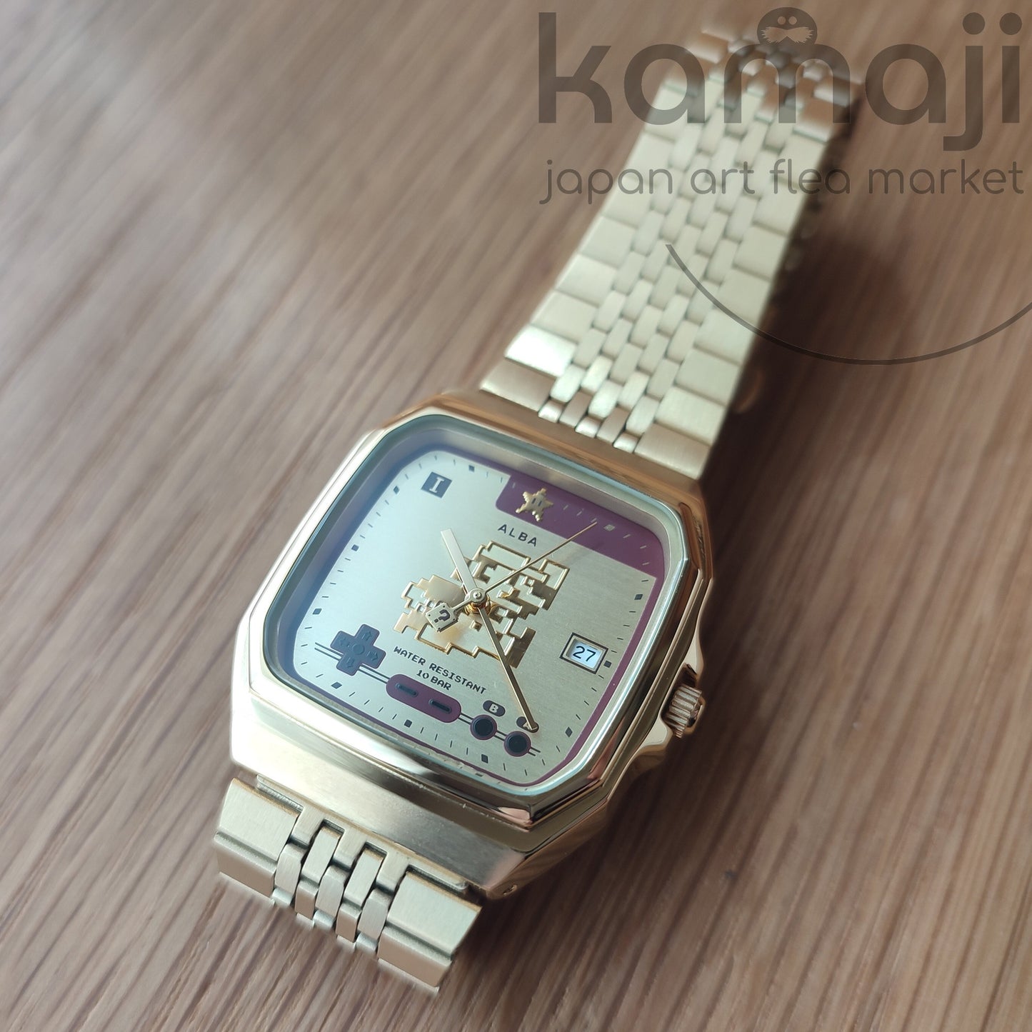 Montre-bracelet officielle Super Mario • Montres japonaises en acier inoxydable doré • ALBA Seiko Nintendo