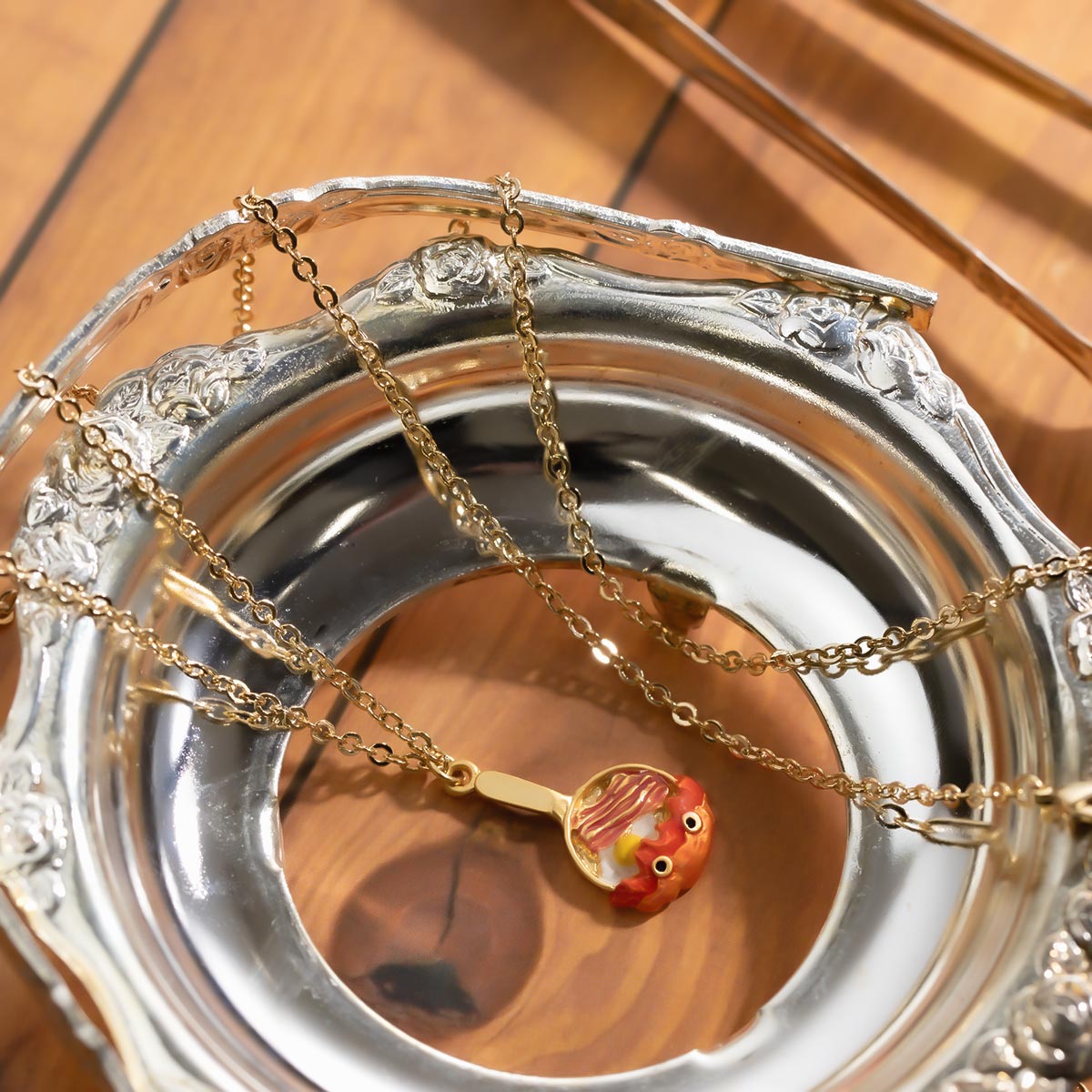 Official Ghibli Howls Moving Castle Necklace • Calcifer Pendant with Chain • Handmade Japanese Jewelry