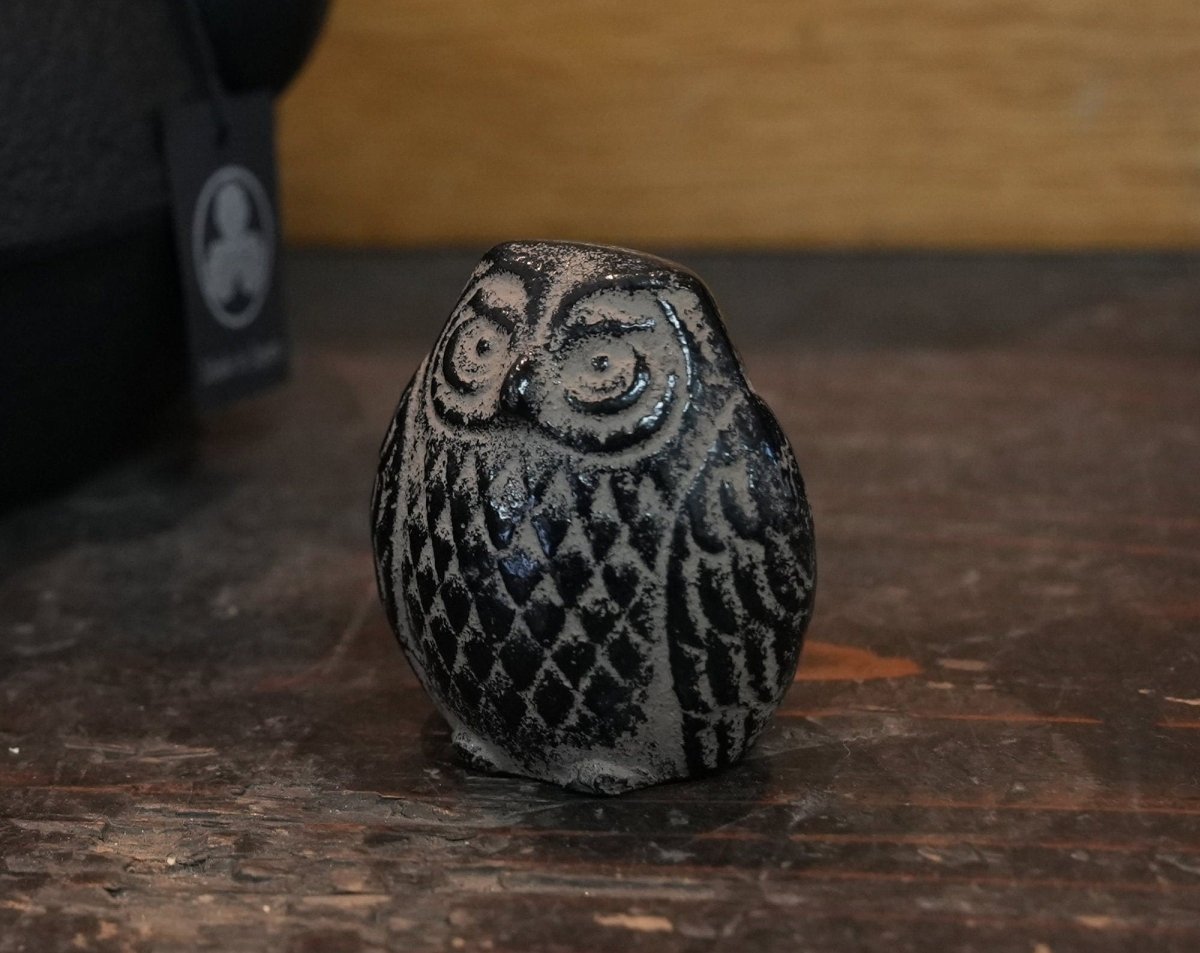 Authentic Japanese Cast Iron Paperweight • Owl Desk Decor - Kamaji Market