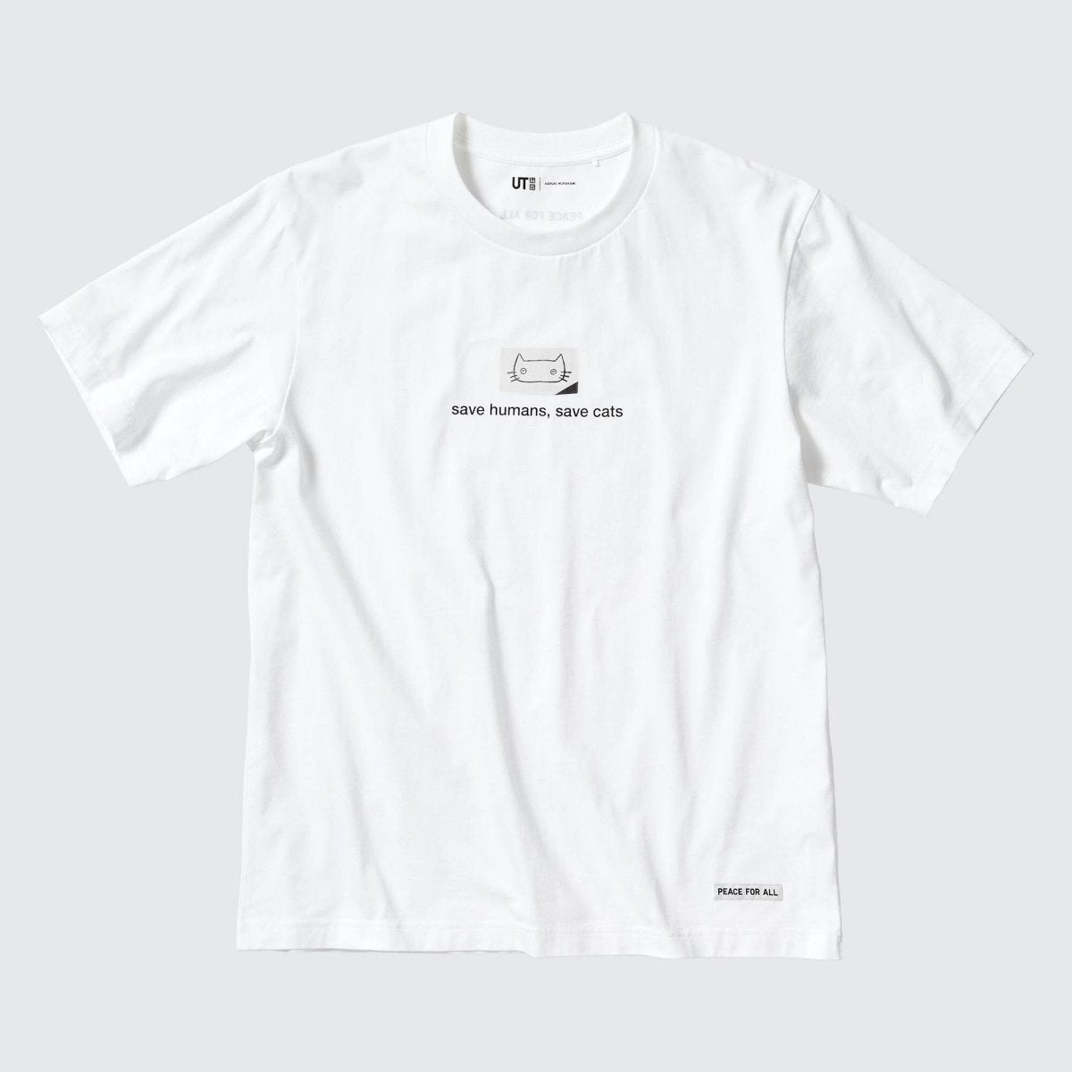 Haruki Murakami "Save humans, save cats" White T-Shirt • Murakami Peace for All UT • Official Japanese Merchandise Art Gift - Kamaji Market