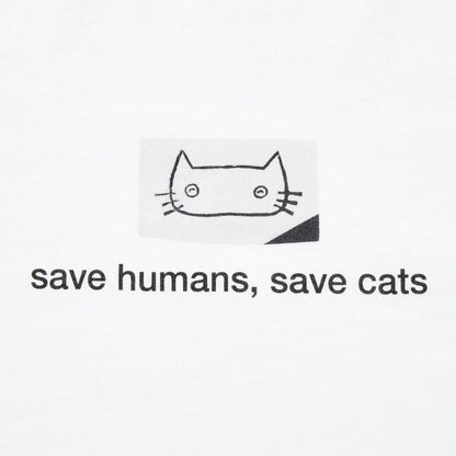 Haruki Murakami "Save humans, save cats" White T-Shirt • Murakami Peace for All UT • Official Japanese Merchandise Art Gift - Kamaji Market