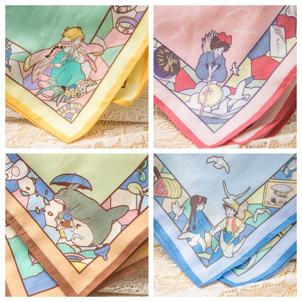 Original Ghibli Neckerchief/Bandana/Handkerchief • Totoro/Kikis Delivery/Howls Moving Castle/Laputa Scarf/Tapestry/Decor/Stained Glass Gift