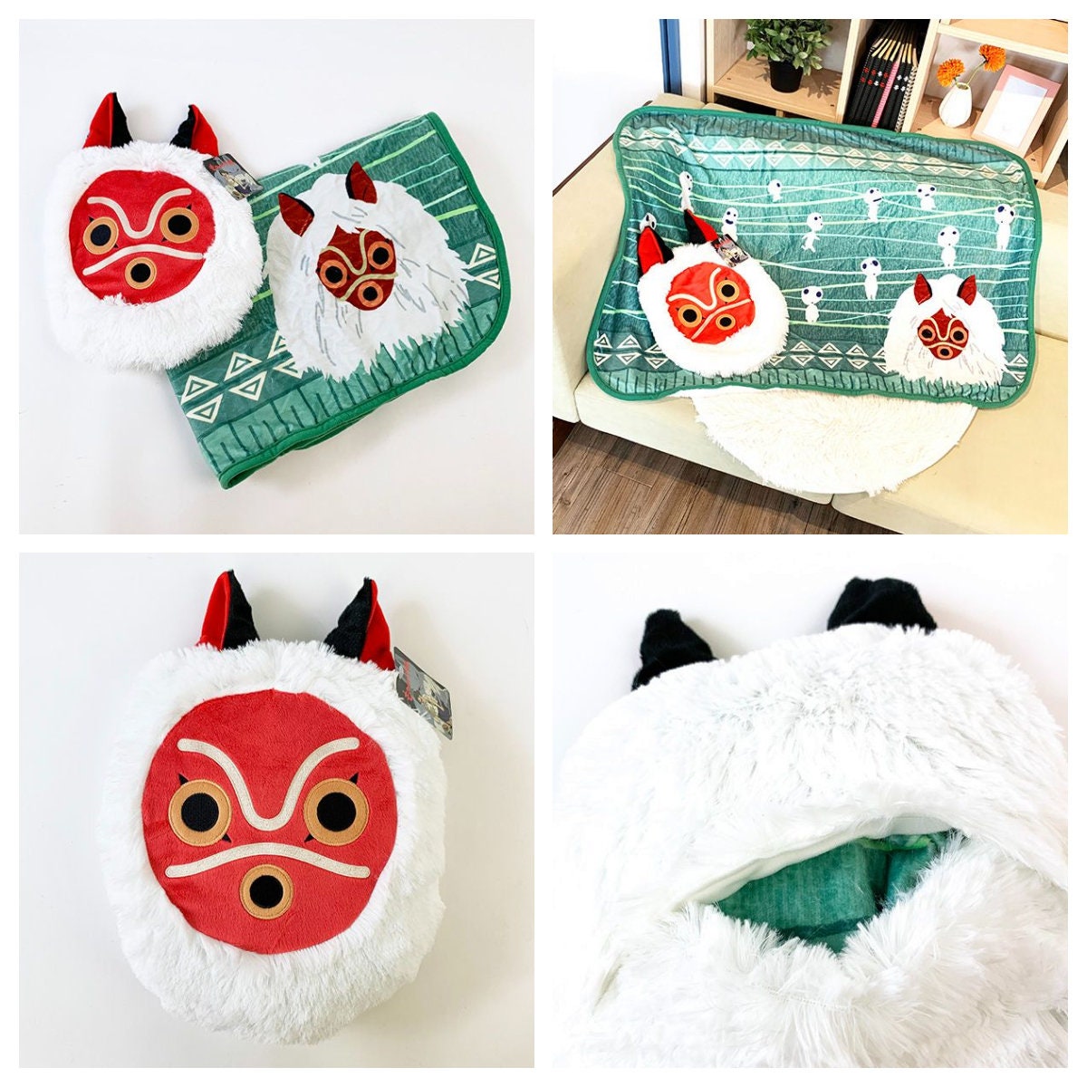 Original Ghibli Mononoke Warm Blanket/Cushion/Home Decor • Princess Mononoke Throw/Pillow/Replica/Interior Decoration • Studio Ghibli Gift