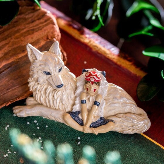 Original Ghibli Princess Mononoke Brooch • San and Moro Pin/Badge/Breastpin/Clip • Anime Japanese Jewelry • Studio Ghibli Gift