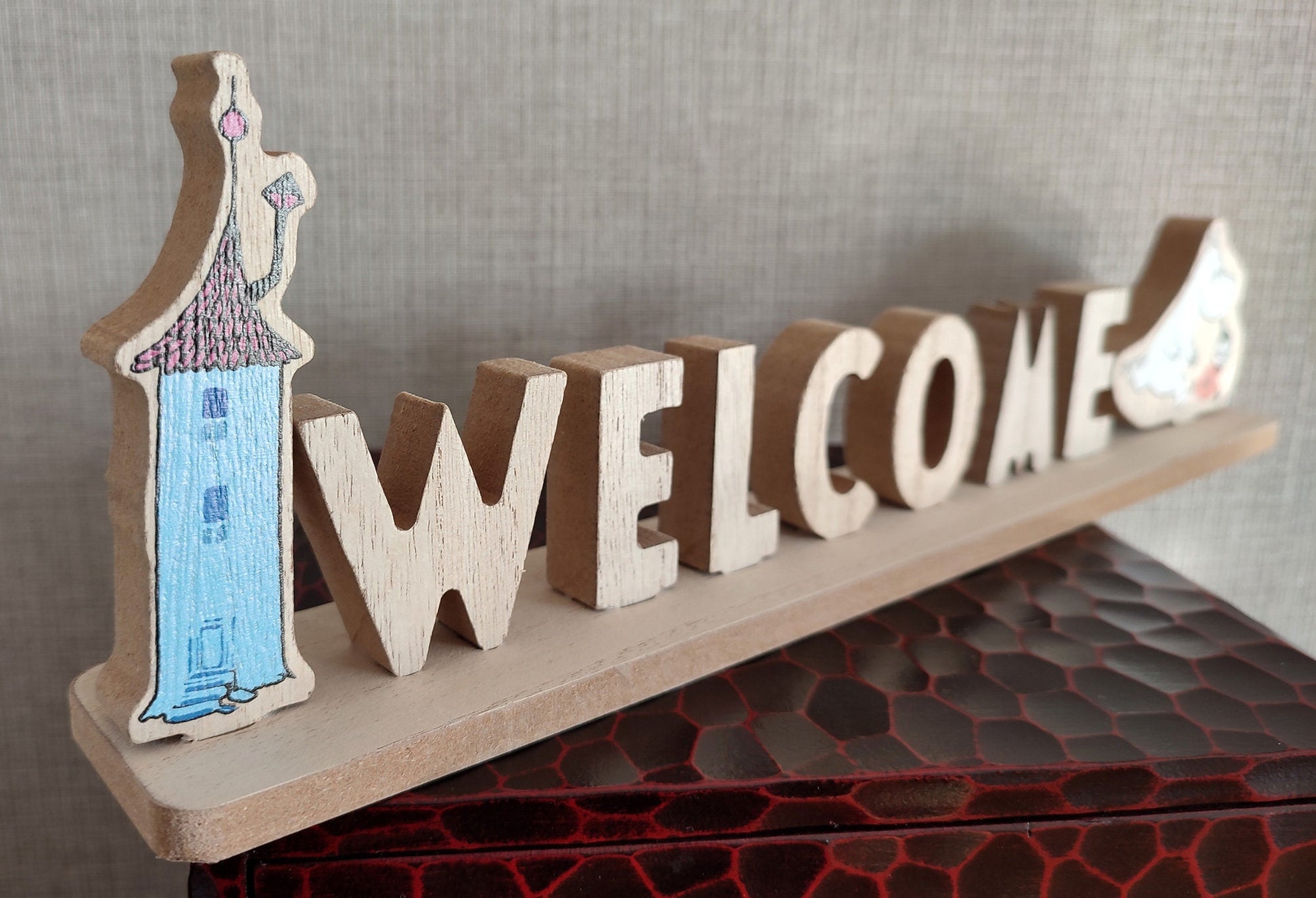 Vintage* Original Moomins Wooden Welcome Sign • Moomintroll Figure/Figurine/Statue/Replica/Interior Home Decor • Official Moomin Gift