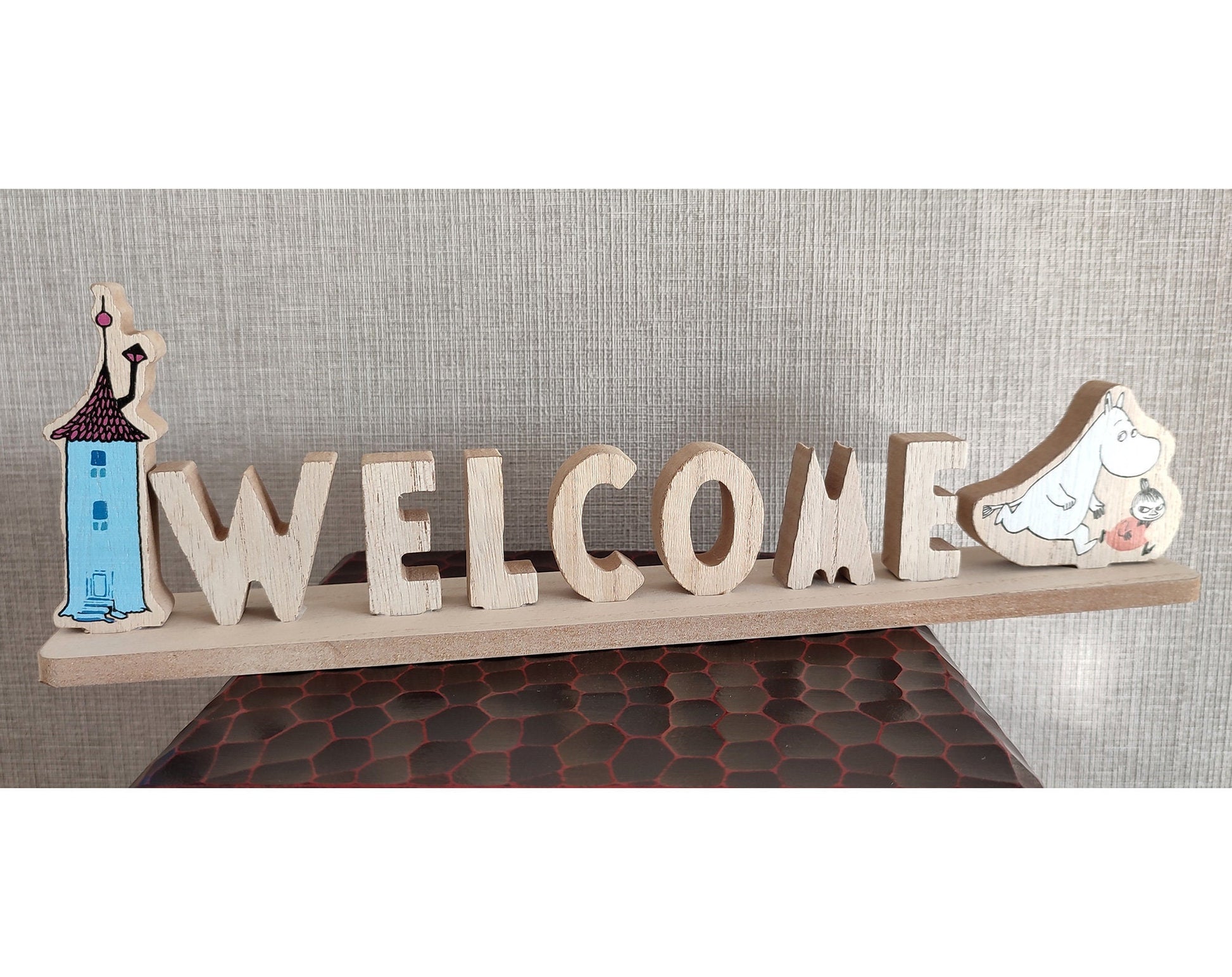 Vintage* Original Moomins Wooden Welcome Sign • Moomintroll Figure/Figurine/Statue/Replica/Interior Home Decor • Official Moomin Gift