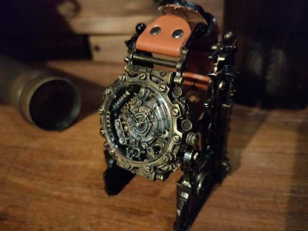 Steampunk Armbanduhr Leder Braun Steampunk Leather Watch Cuff In