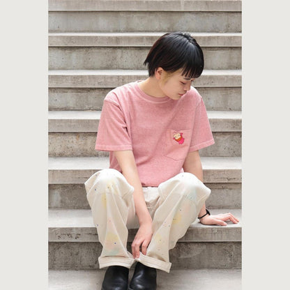 Original Ghibli Ponyo T-shirt Embroided • Ponyo on the Cliff GBL Summer Clothes/Top/Pink Tshirt with Pocket • Anime Studio Ghibli Gift