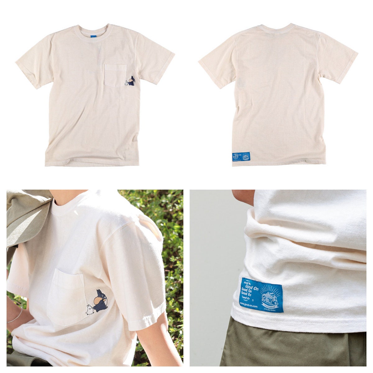 Original Ghibli Totoro T-shirt Embroided • My Neighbor Totoro GBL Summer Clothes/Top/White Tshirt with Pocket • Anime Studio Ghibli Gift