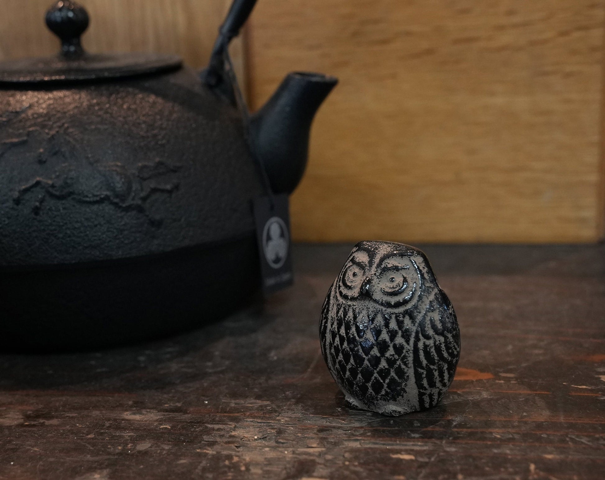 Authentic Japanese Cast Iron Paperweight • Owl Interior Decoration • Office Desk Figure • Asian Home Decor • Japanese Ironware Gift