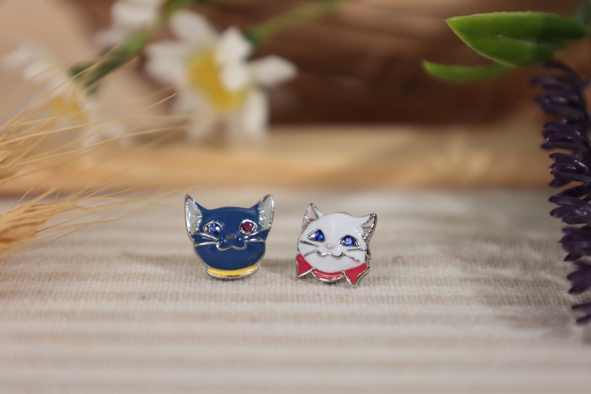 Original Ghibli Earrings Pierce • The Cat Returns Lune and Yuki Cats • Japanese Anime Jewelry • Studio Ghibli Gift