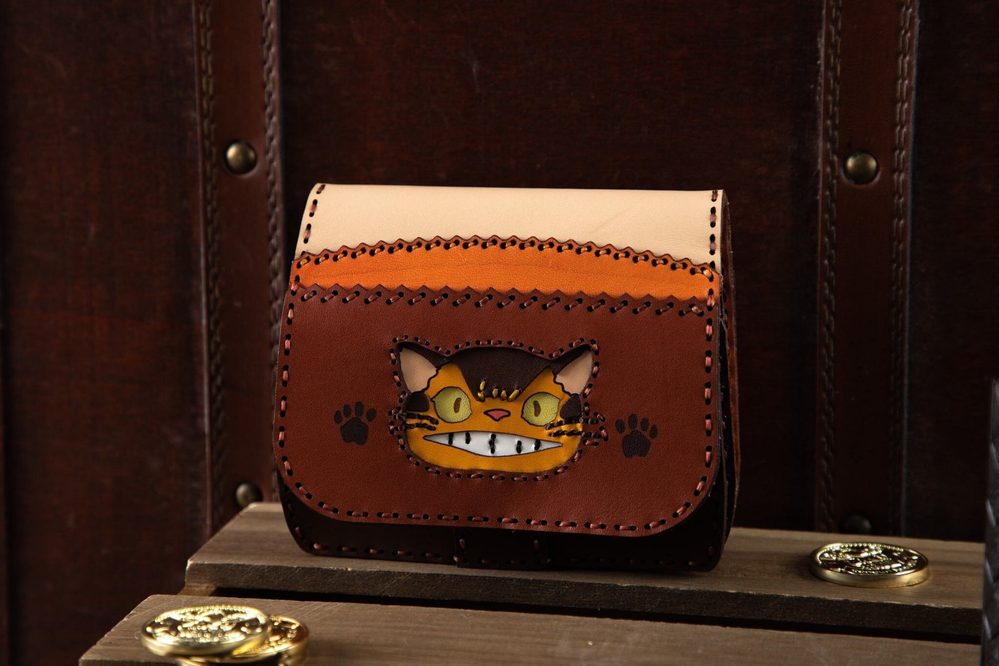 Original Ghibli Catbus Handmade Genuine Leather Wallet • My Neighbor Totoro Coin Case/Purse/Pouch/Clutch • Anime Studio Ghibli Gift