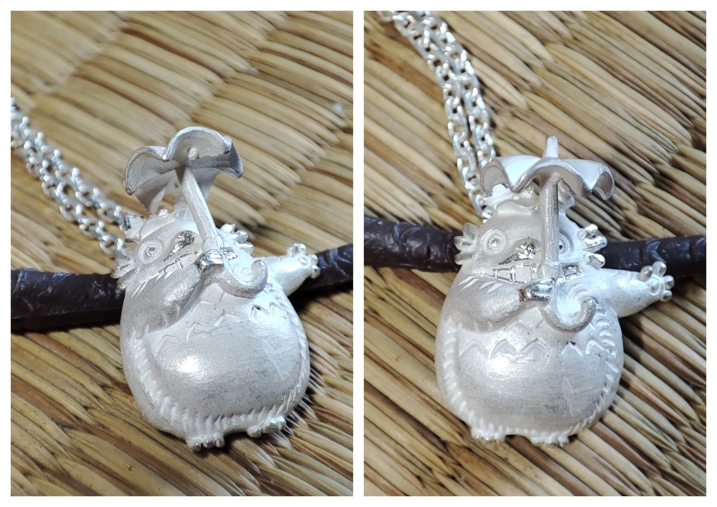 Original Studio Ghibli Silver Necklace/Pendant • My Neighbor Totoro Jewelry/Silver Chain • Totoro with Umbrella Japanese Anime Gift