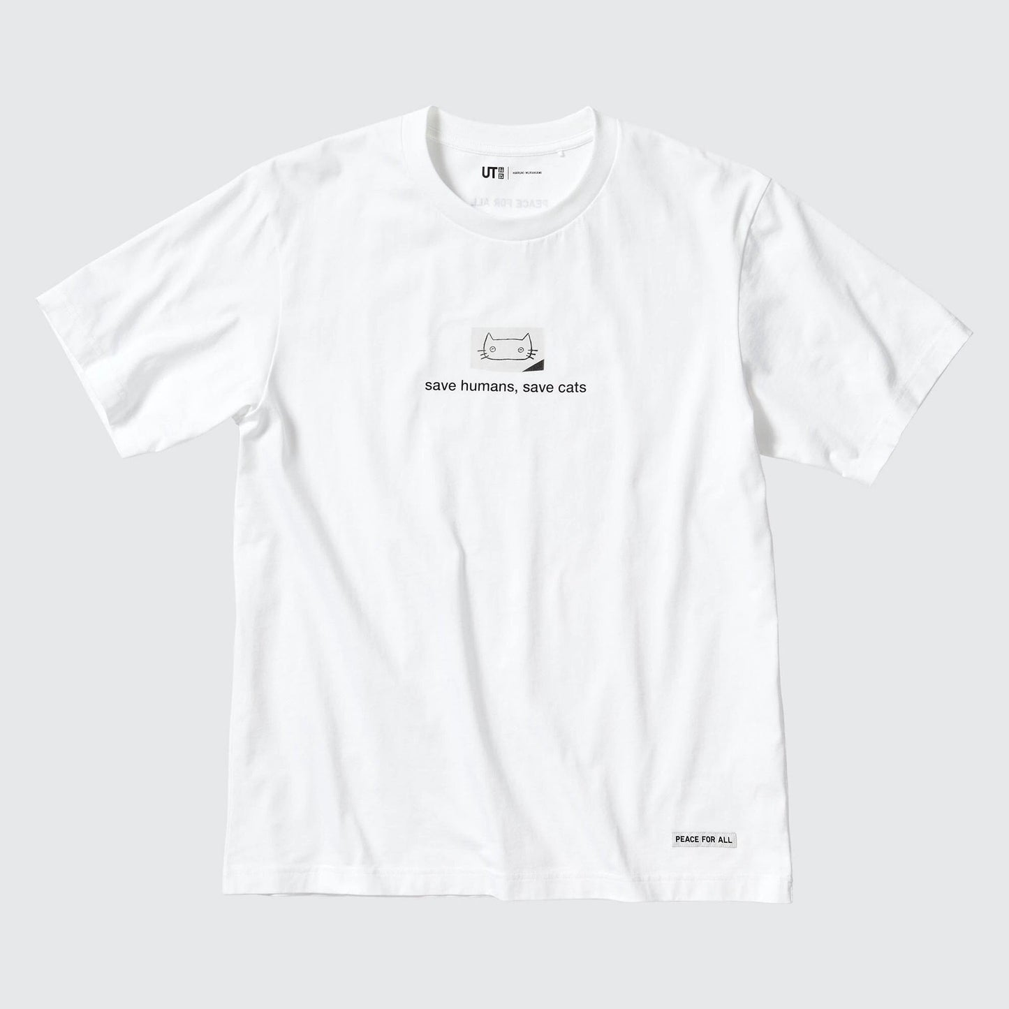 Haruki Murakami "Save humans, save cats" White T-Shirt • Murakami Peace for All UT • Original Japanese Merchandise Art Gift