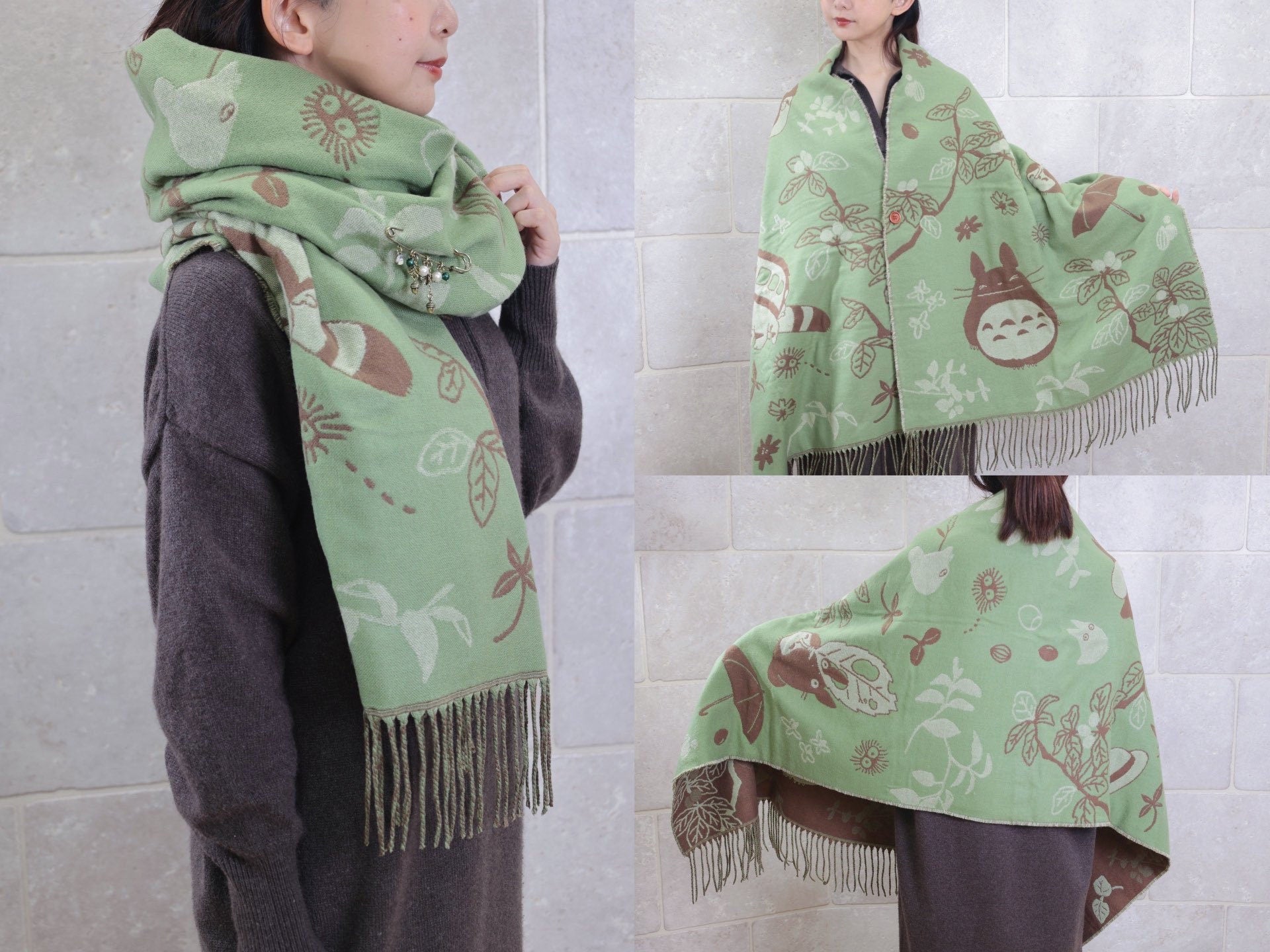 Original Ghibli Totoro Shoulder Shawl • My Neighbor Totoro Jacquard Stole/Scarf/Tippet/Cape/Put-on/Muffler • Catbus Studio Ghibli Gift