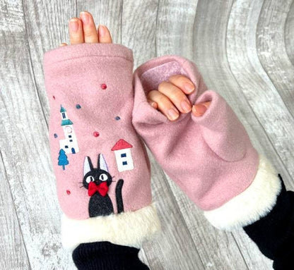 Original Ghibli Kiki Mittens • Kikis Delivery Service Gloves/Muff/Winter Clothes with Jiji Gigi • Anime Ghibli Studio Gift