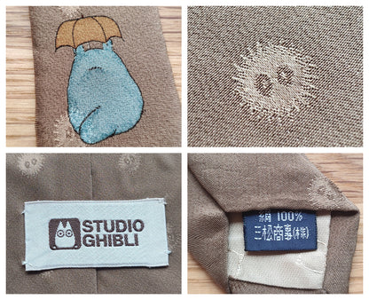 Original Ghibli Totoro Necktie • My Neighbor Totoro Neckwear/Ascot/Cravat/Accent Clothes • Beige Silk Neck Tie • Anime Studio Ghibli Gift