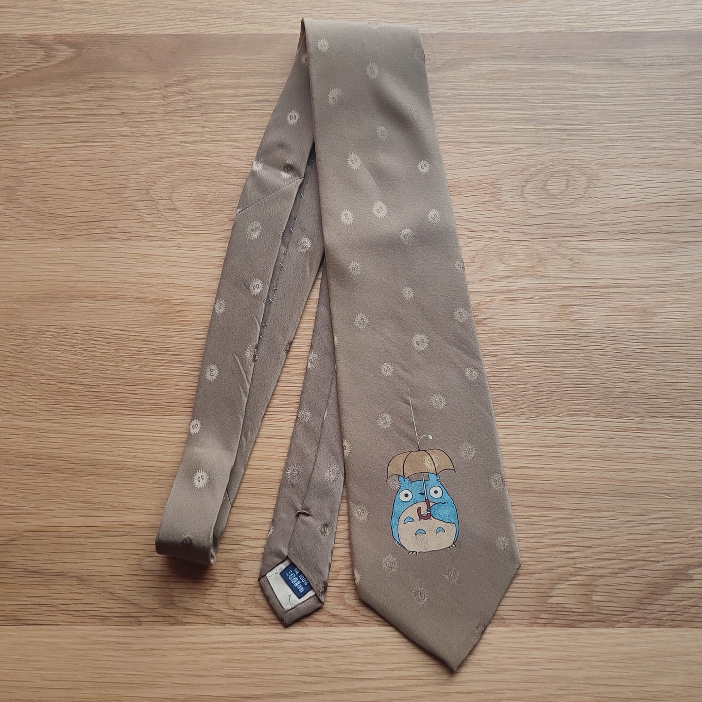 Original Ghibli Totoro Necktie • My Neighbor Totoro Neckwear/Ascot/Cravat/Accent Clothes • Beige Silk Neck Tie • Anime Studio Ghibli Gift