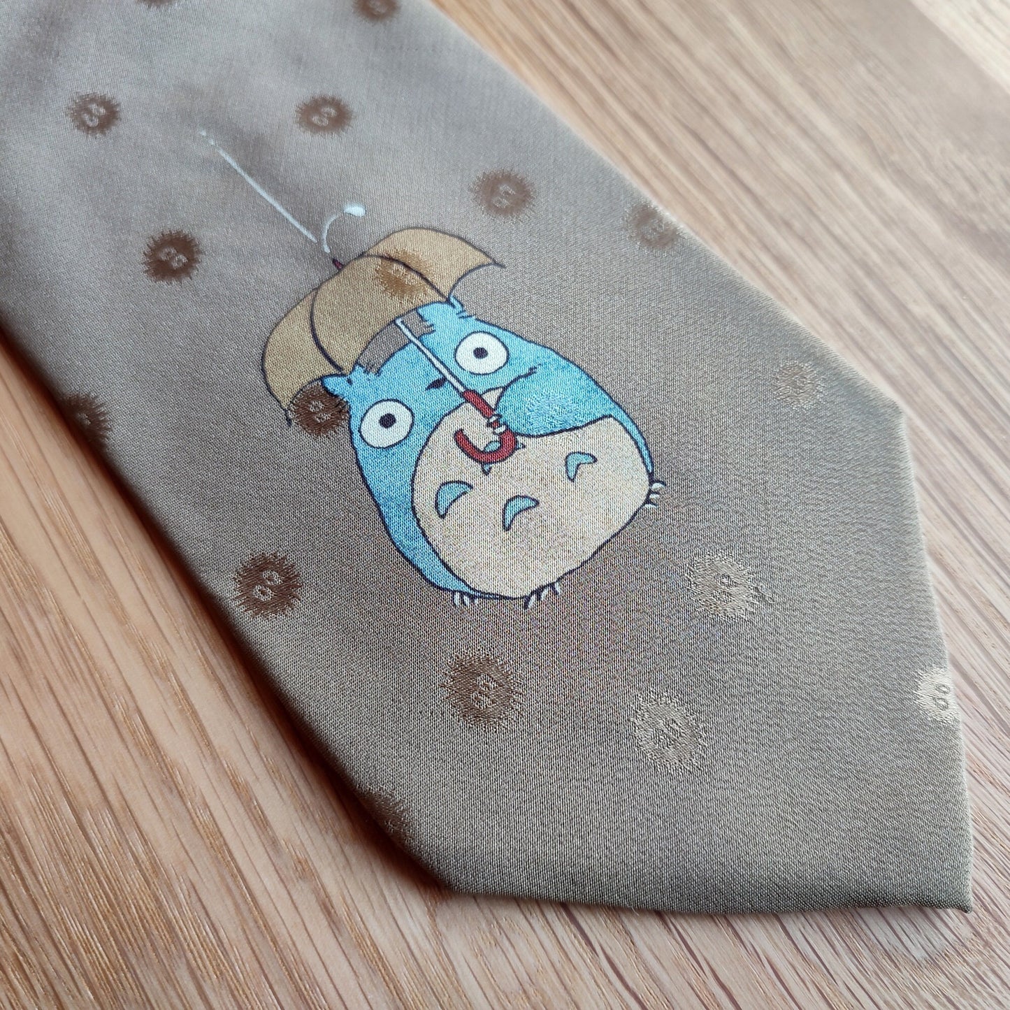 Original Ghibli Totoro Necktie • My Neighbor Totoro Neckwear/Ascot/Cravat/Accent Clothes • Beige Silk Neck Tie • Anime Studio Ghibli Gift