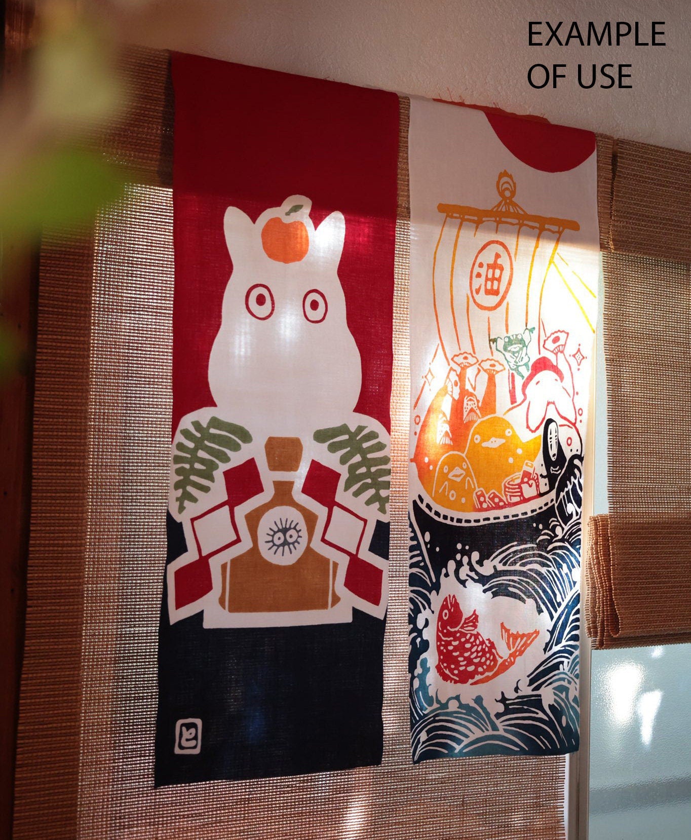Official Ghibli Wall Hanging Hand dyed My Neighbor Totoro Tenugui Wa Kamaji Market
