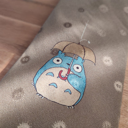 Original Ghibli Totoro Necktie • My Neighbor Totoro Neckwear/Ascot/Cravat/Accent Clothes • Beige Silk Neck Tie • Anime Studio Ghibli Gift