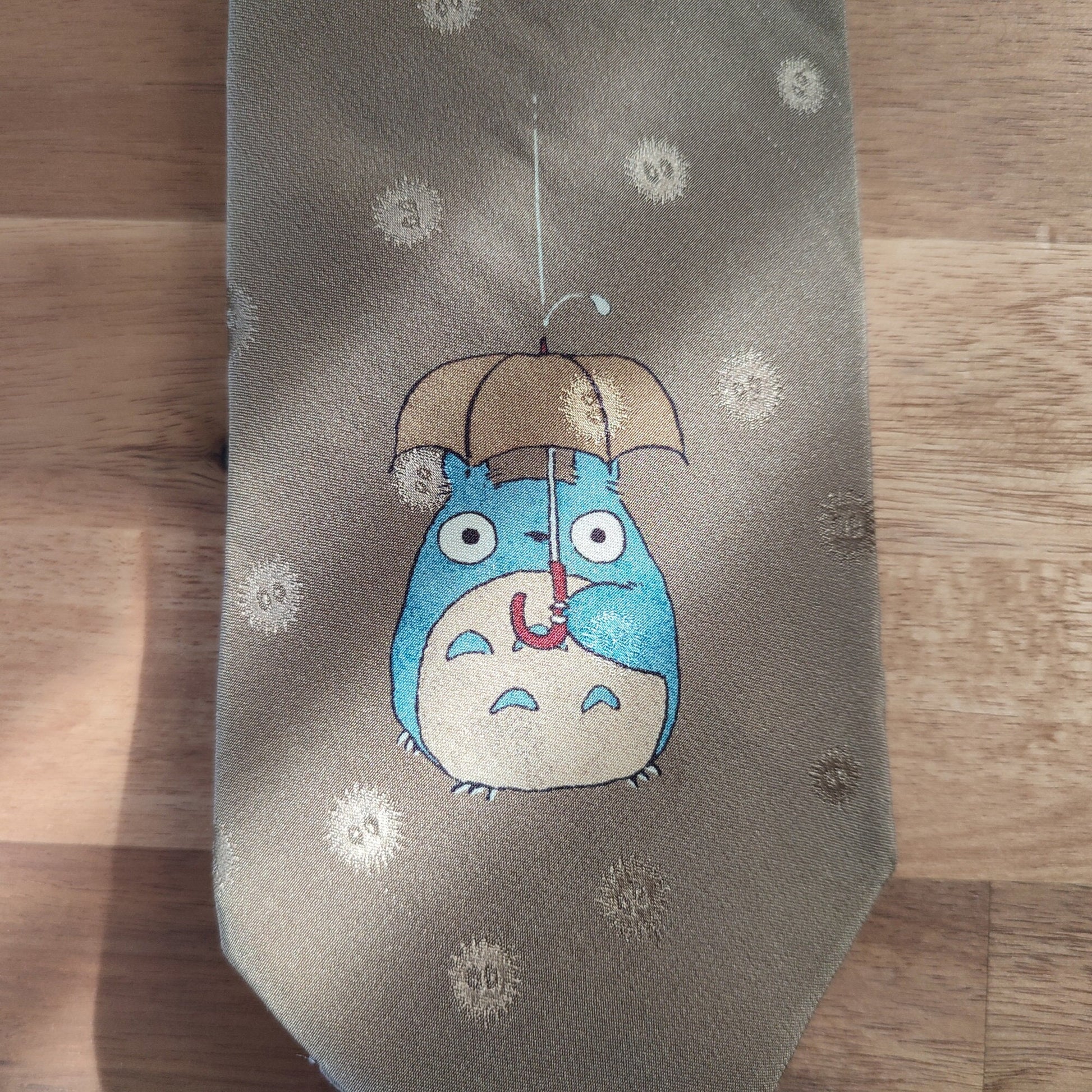 Original Ghibli Totoro Necktie • My Neighbor Totoro Neckwear/Ascot/Cravat/Accent Clothes • Beige Silk Neck Tie • Anime Studio Ghibli Gift