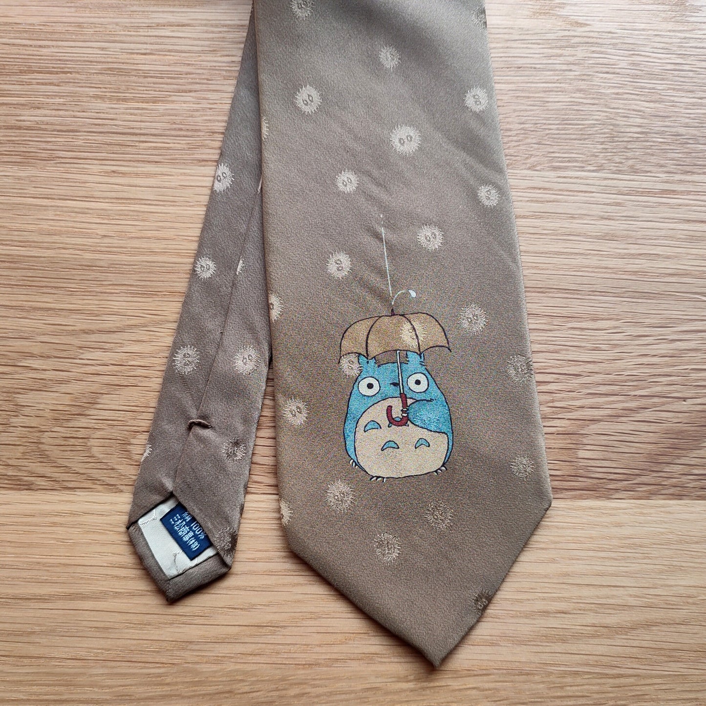 Original Ghibli Totoro Necktie • My Neighbor Totoro Neckwear/Ascot/Cravat/Accent Clothes • Beige Silk Neck Tie • Anime Studio Ghibli Gift