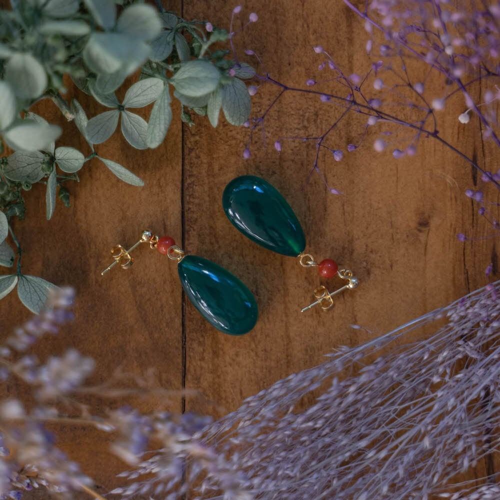 Howls Moving Castle Earrings Green Agate Silver Japanese Anime Jewel Kamaji Market