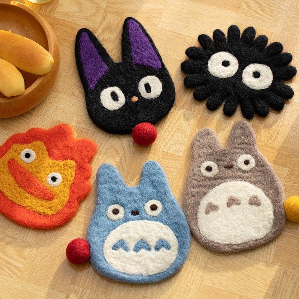 Original Studio Ghibli Handmade Wool Coaster • My Neighbor Totoro, Howls Moving Castle Mat/Beermat/Drink Coaster • Calcifer Anime Gift