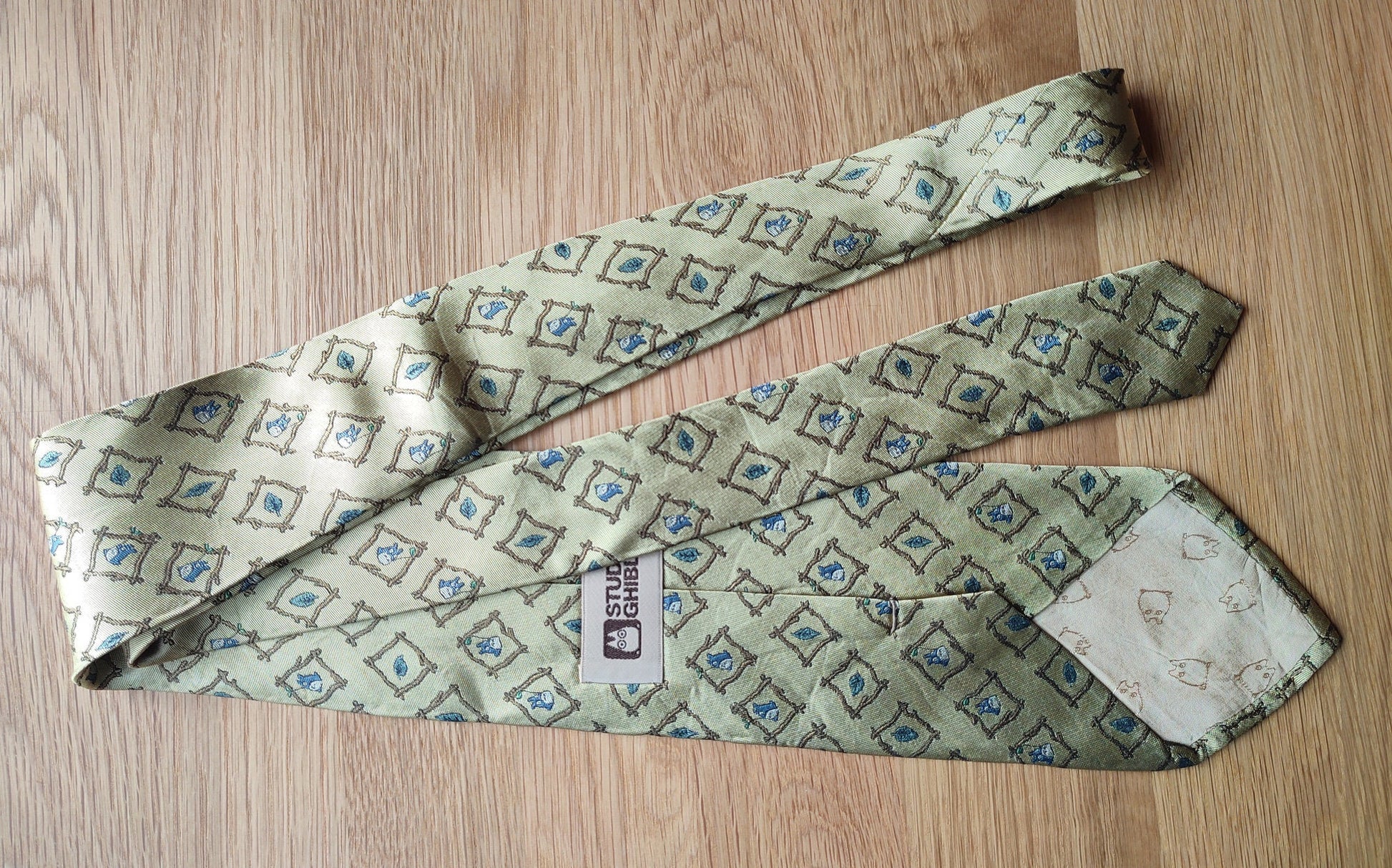 Vintage* Original Ghibli Totoro Necktie • My Neighbor Totoro Neckwear/Ascot/Cravat/Accent Clothes • Gold Silk Neck Tie • Studio Ghibli Gift