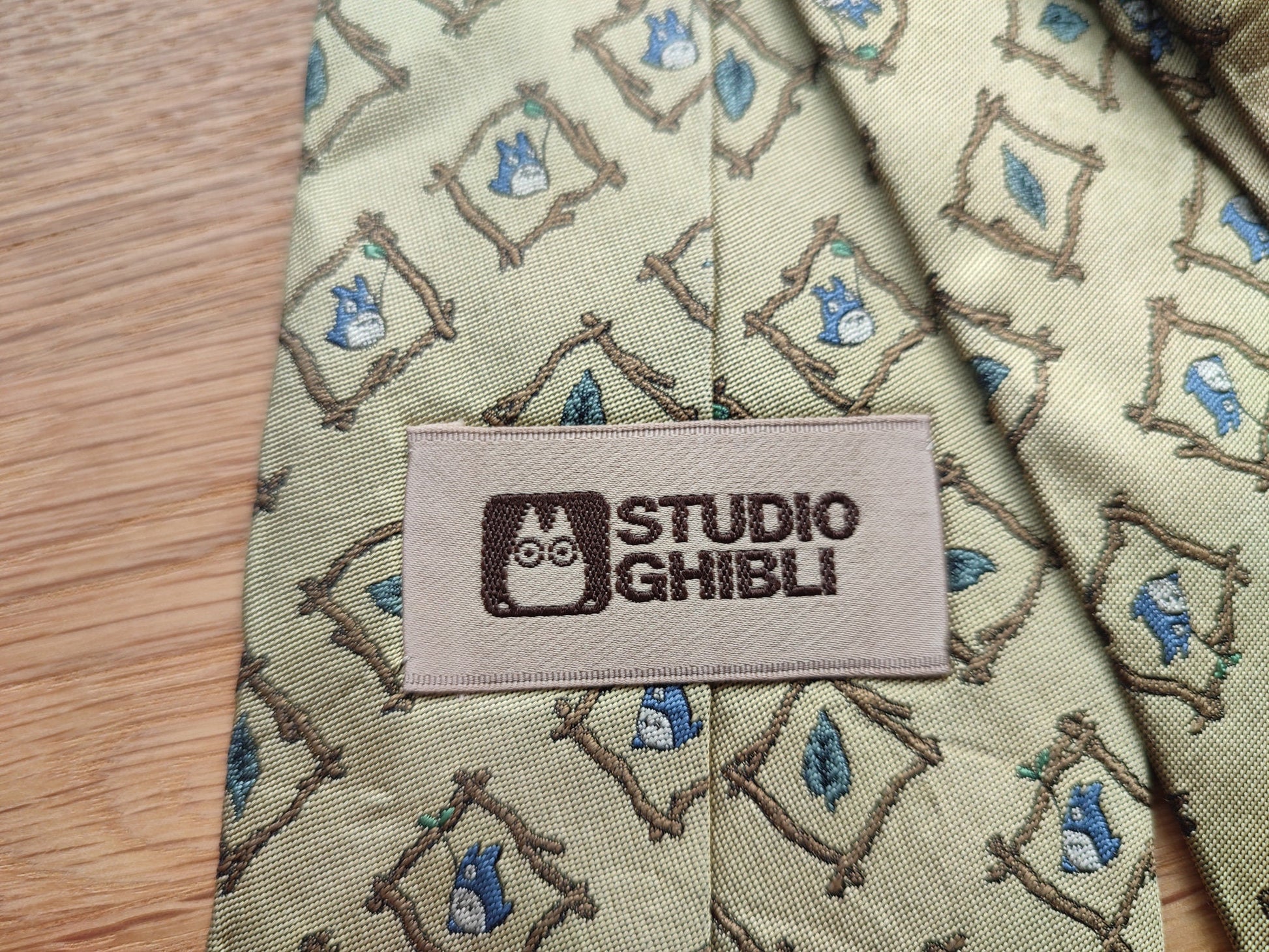 Vintage* Original Ghibli Totoro Necktie • My Neighbor Totoro Neckwear/Ascot/Cravat/Accent Clothes • Gold Silk Neck Tie • Studio Ghibli Gift