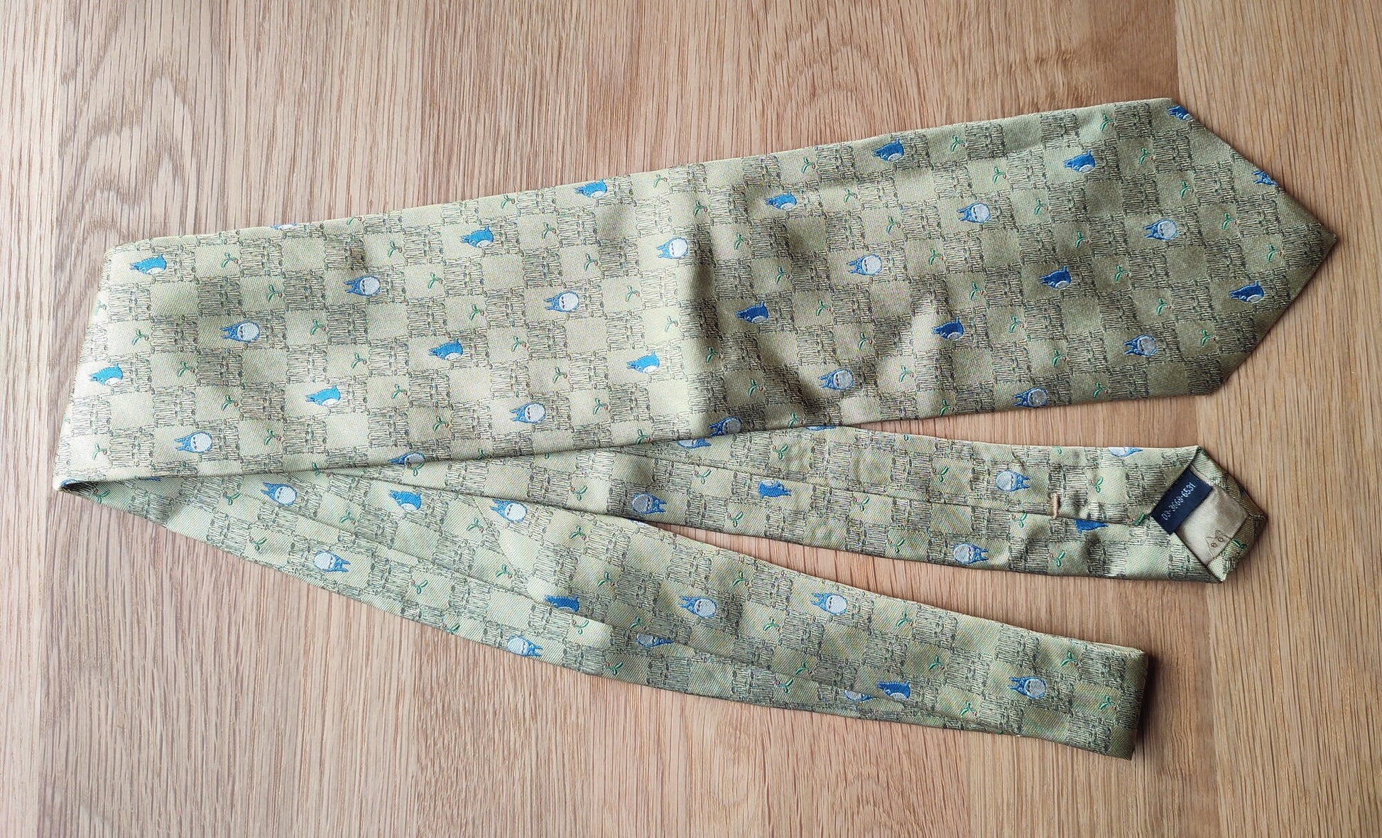 Vintage* Original Ghibli Totoro Necktie • My Neighbor Totoro Neckwear/Ascot/Cravat/Accent Clothes •Yellow Silk Neck Tie • Studio Ghibli Gift