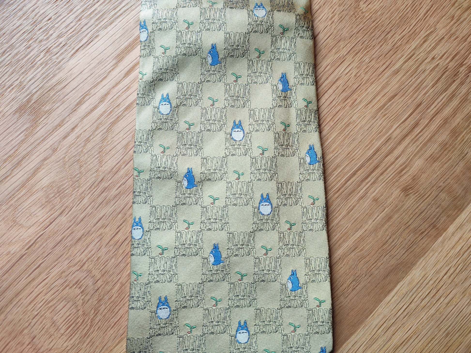 Vintage* Original Ghibli Totoro Necktie • My Neighbor Totoro Neckwear/Ascot/Cravat/Accent Clothes •Yellow Silk Neck Tie • Studio Ghibli Gift