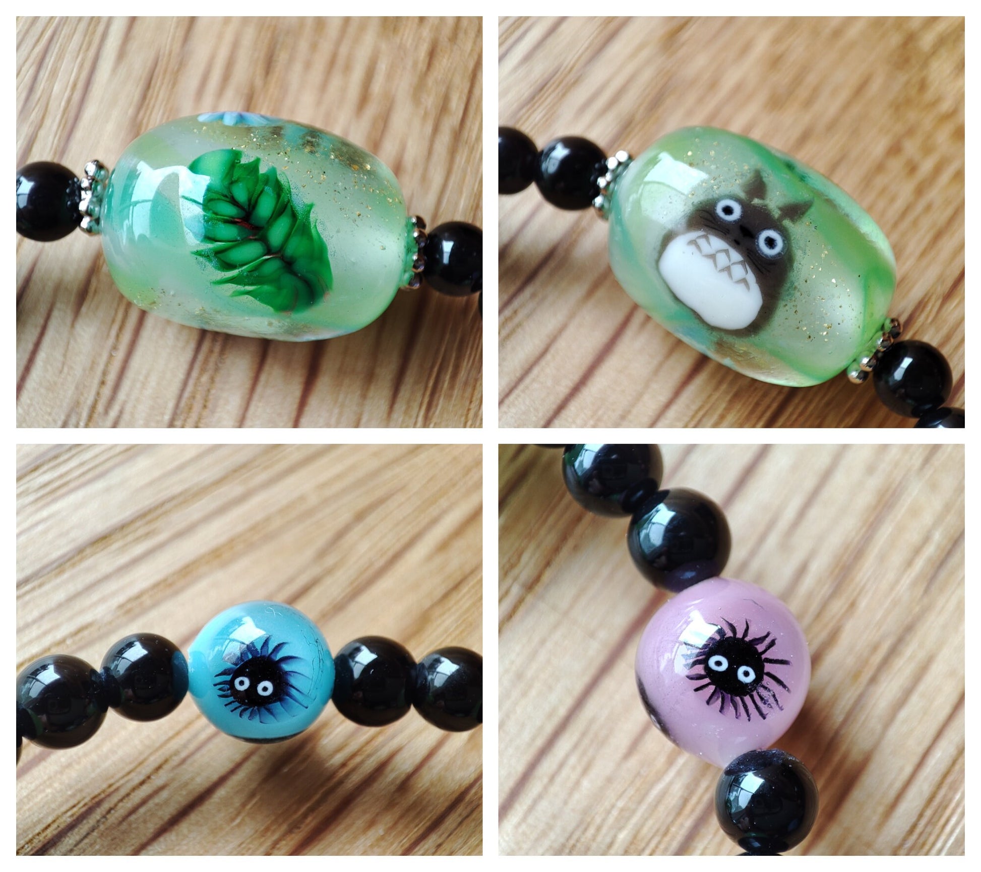 Original Ghibli Museum Totoro Bracelet • My Neighbor Totoro Handmade Glass Onyx Jewelry • Anime Studio Ghibli Gift