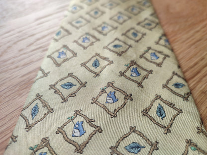 Vintage* Original Ghibli Totoro Necktie • My Neighbor Totoro Neckwear/Ascot/Cravat/Accent Clothes • Gold Silk Neck Tie • Studio Ghibli Gift