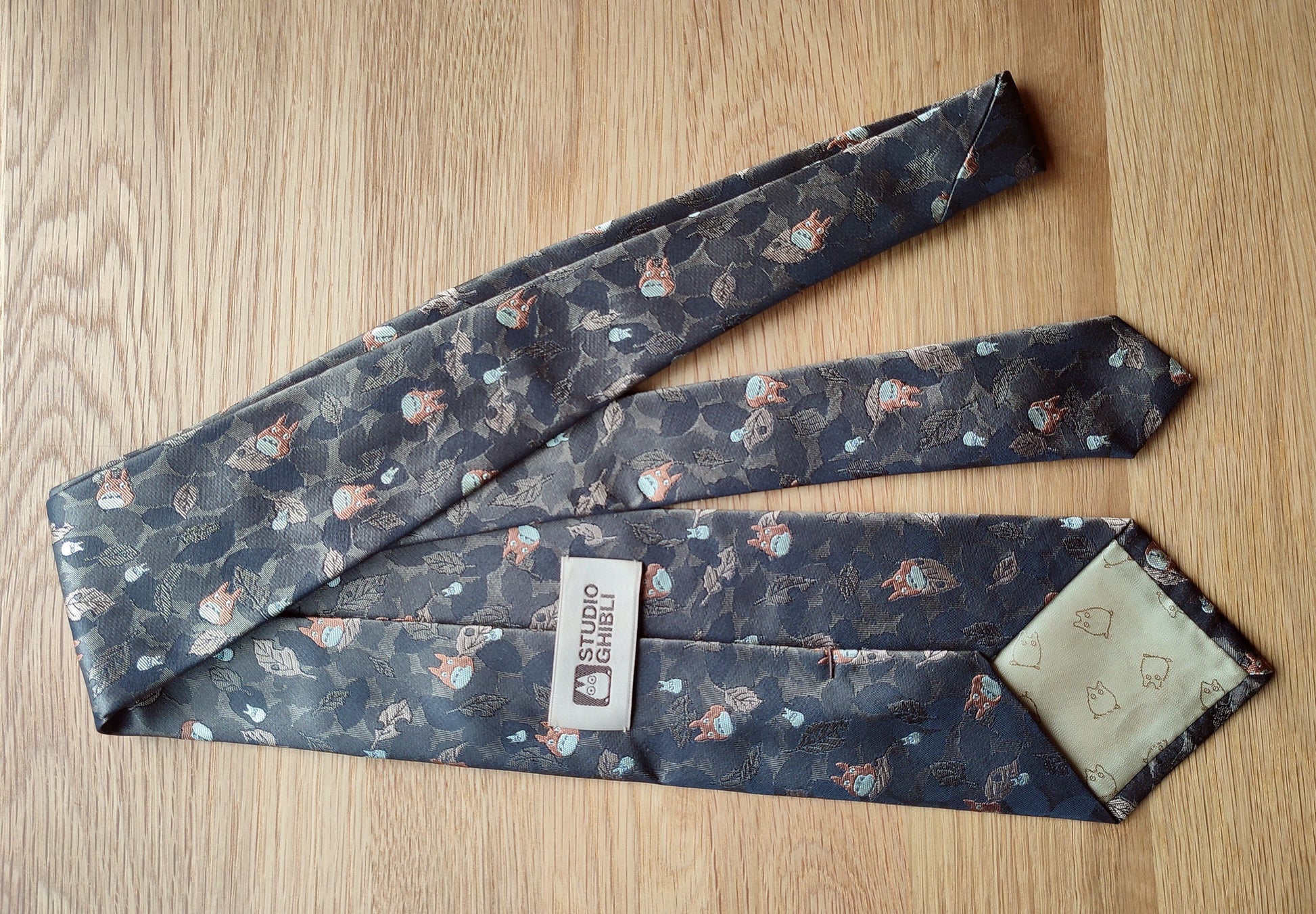 Vintage* Original Ghibli Totoro Necktie • My Neighbor Totoro Neckwear/Ascot/Cravat/Accent Clothes • Brown Silk Neck Tie • Studio Ghibli Gift