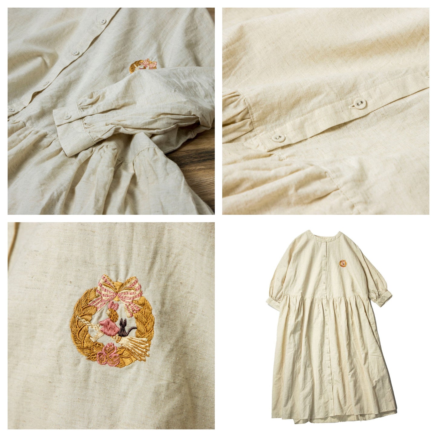 Original Ghibli Kiki Dress Cotton-Hemp • Kikis Delivery Service Clothes/Frock/Robe/Dressing Gown • Jiji Witch Anime • Studio Ghibli Gift