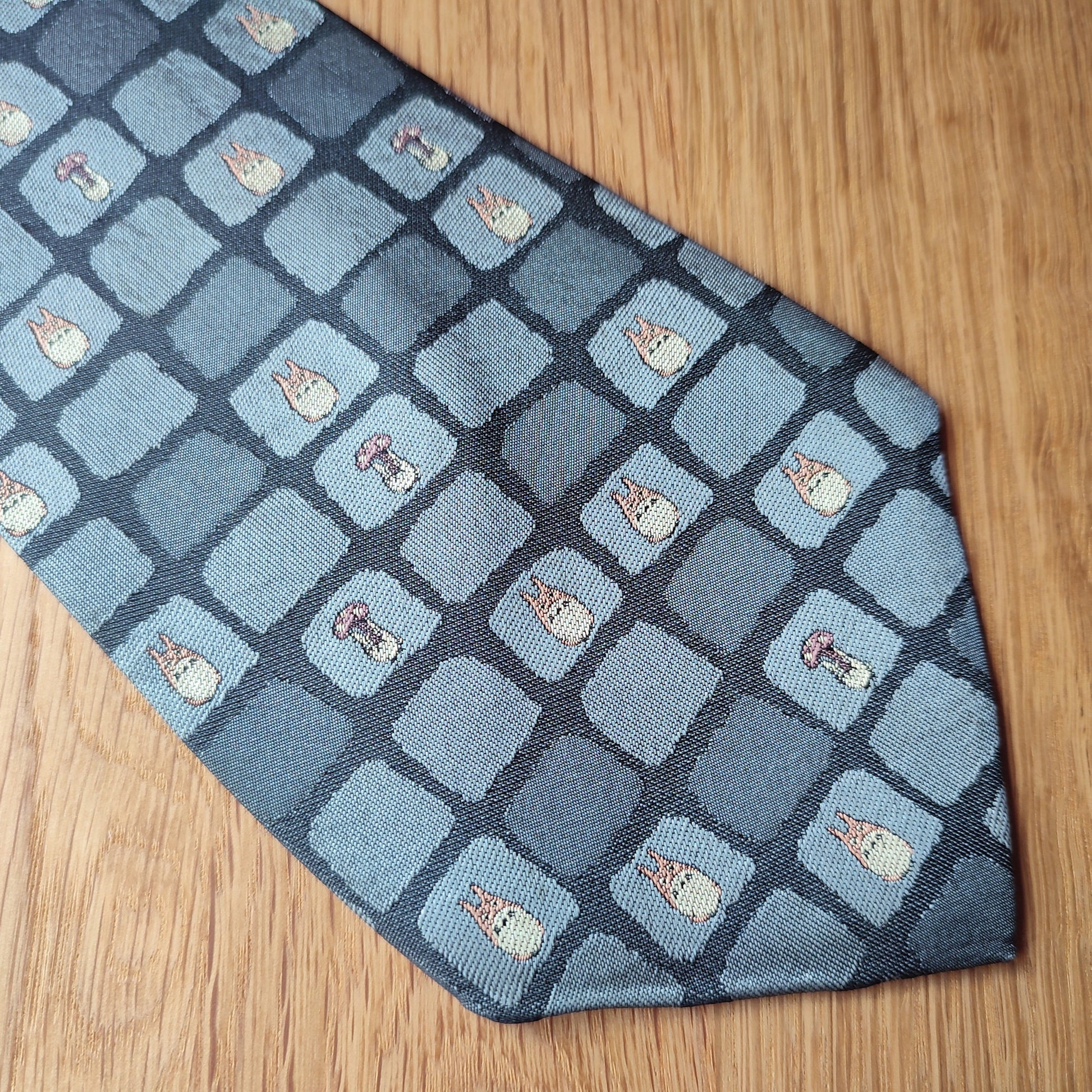 Vintage* Original Ghibli Totoro Necktie • My Neighbor Totoro Neckwear/Ascot/Cravat/Accent Clothes • Blue Silk Neck Tie • Studio Ghibli Gift