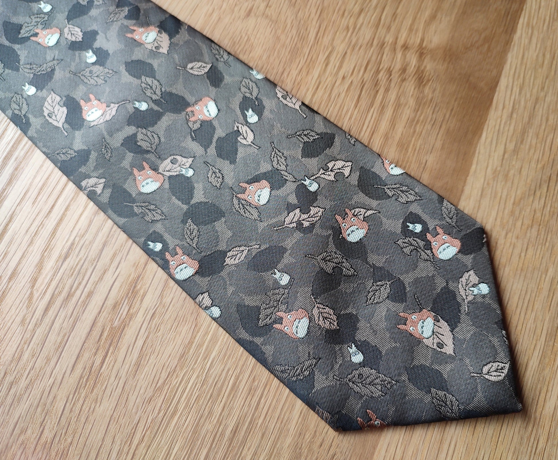 Vintage* Original Ghibli Totoro Necktie • My Neighbor Totoro Neckwear/Ascot/Cravat/Accent Clothes • Brown Silk Neck Tie • Studio Ghibli Gift