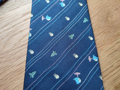 Original Ghibli Totoro Necktie • My Neighbor Totoro Neckwear/Ascot/Cravat/Accent Clothes • Blue Silk Neck Tie • Anime Studio Ghibli Gift