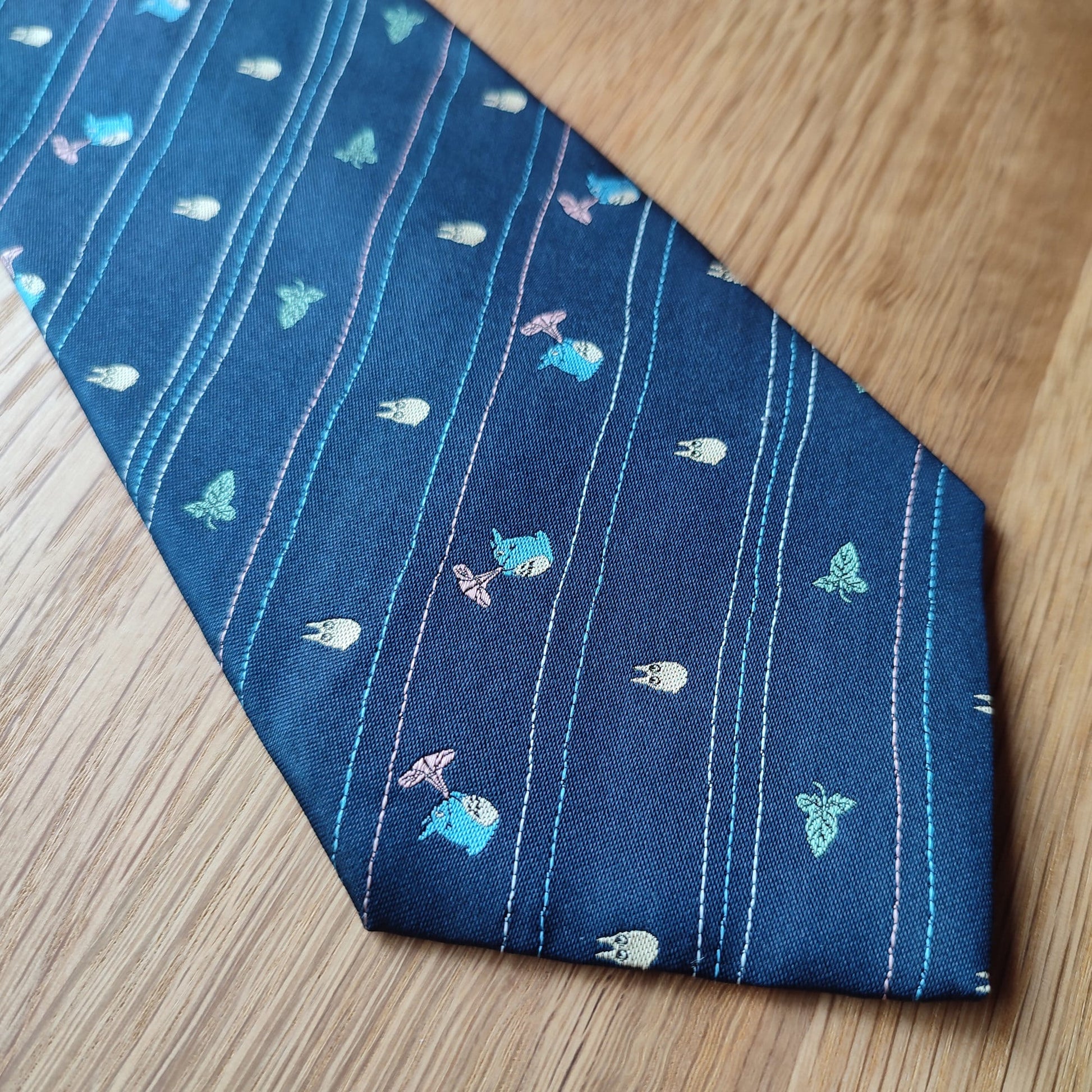 Original Ghibli Totoro Necktie • My Neighbor Totoro Neckwear/Ascot/Cravat/Accent Clothes • Blue Silk Neck Tie • Anime Studio Ghibli Gift