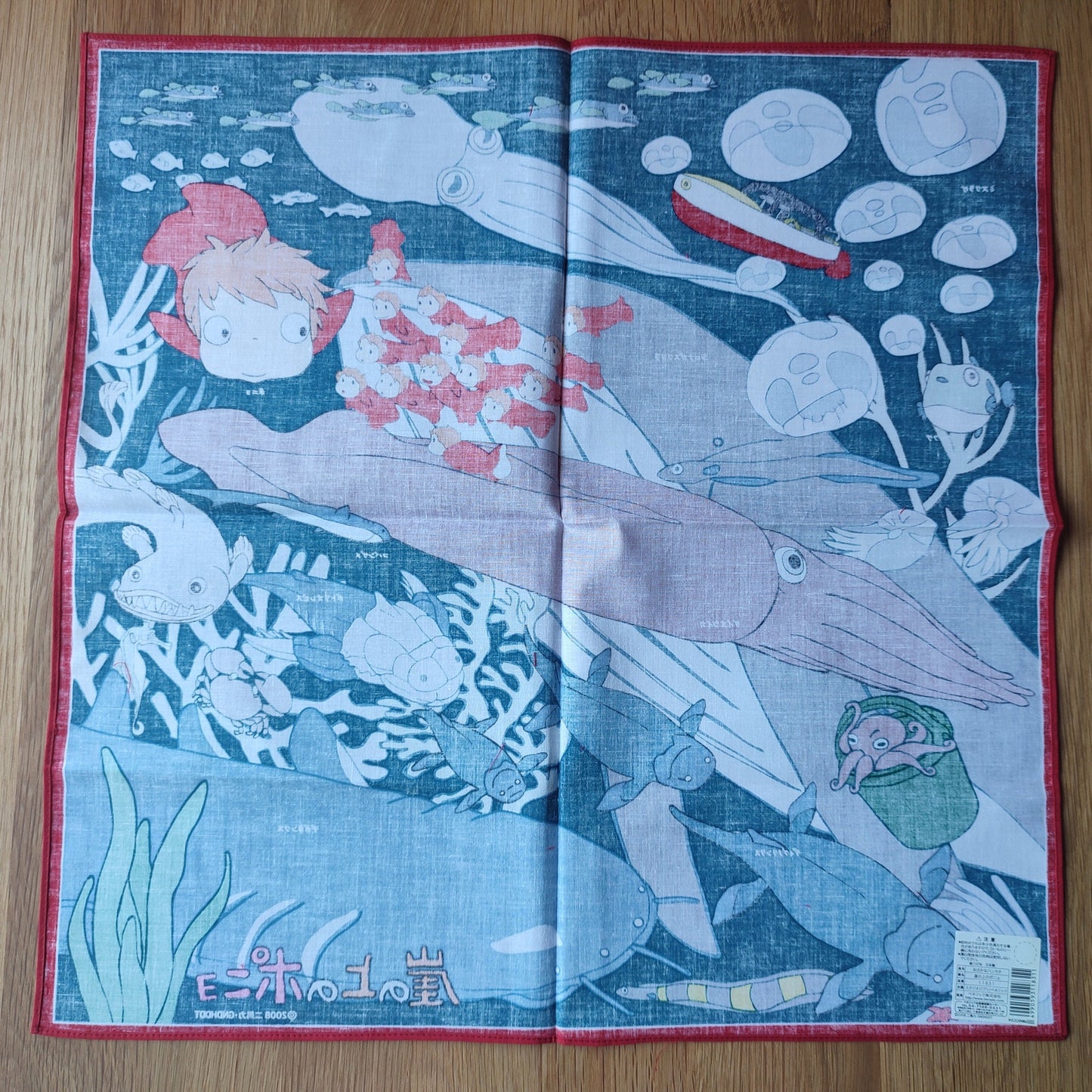 Original Ghibli Ponyo Tapestry/Wall Hanging • Ponyo on the Cliff Bandana/Neckerchief/Scarf/Handkerchief/Interior Decor • Studio Ghibli Gift